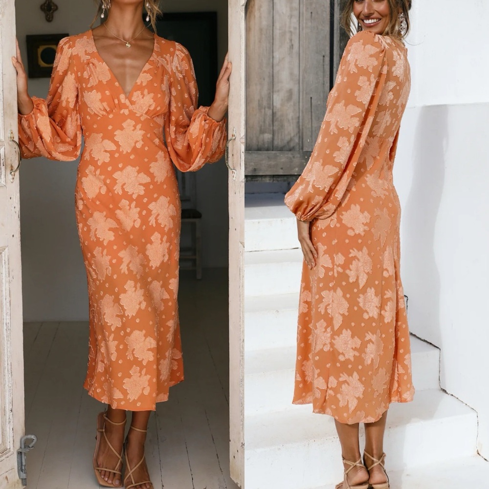 Hello Molly Raise the Sun Midi Dress Floral Embroidered V-Neck Long Sleeve 10/XL